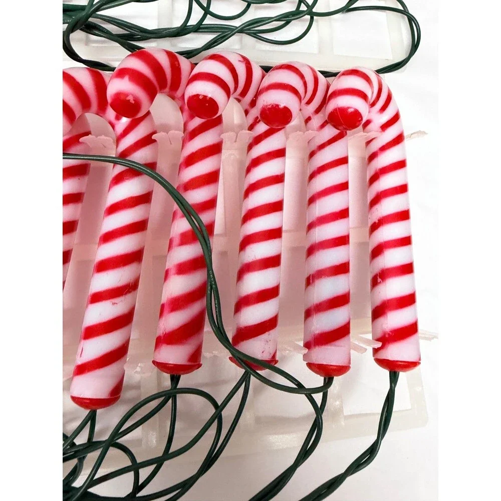 Vtg GE Merry Midget Blow Mold Candy Cane String Light Set 2 Sets Christmas Light